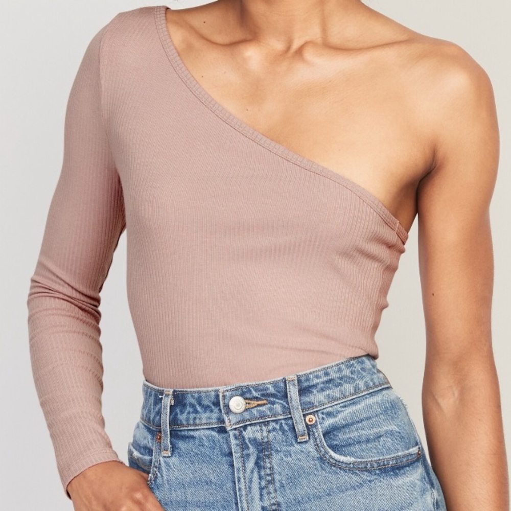 Old Navy Beige Ribbed One-Shoulder Top